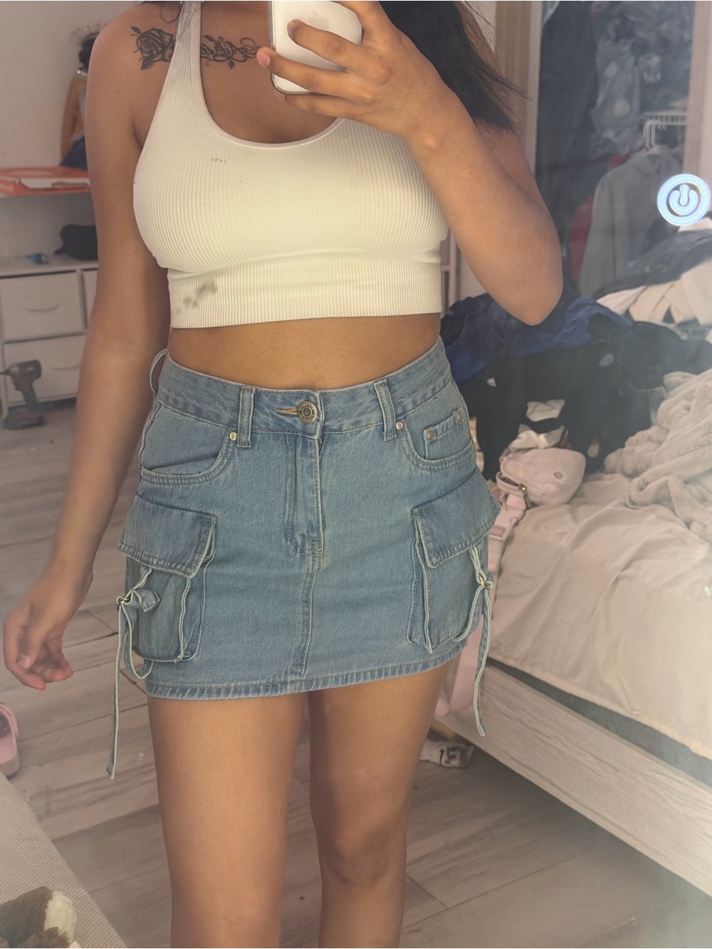 Light Blue Denim Cargo Mini Skirt by